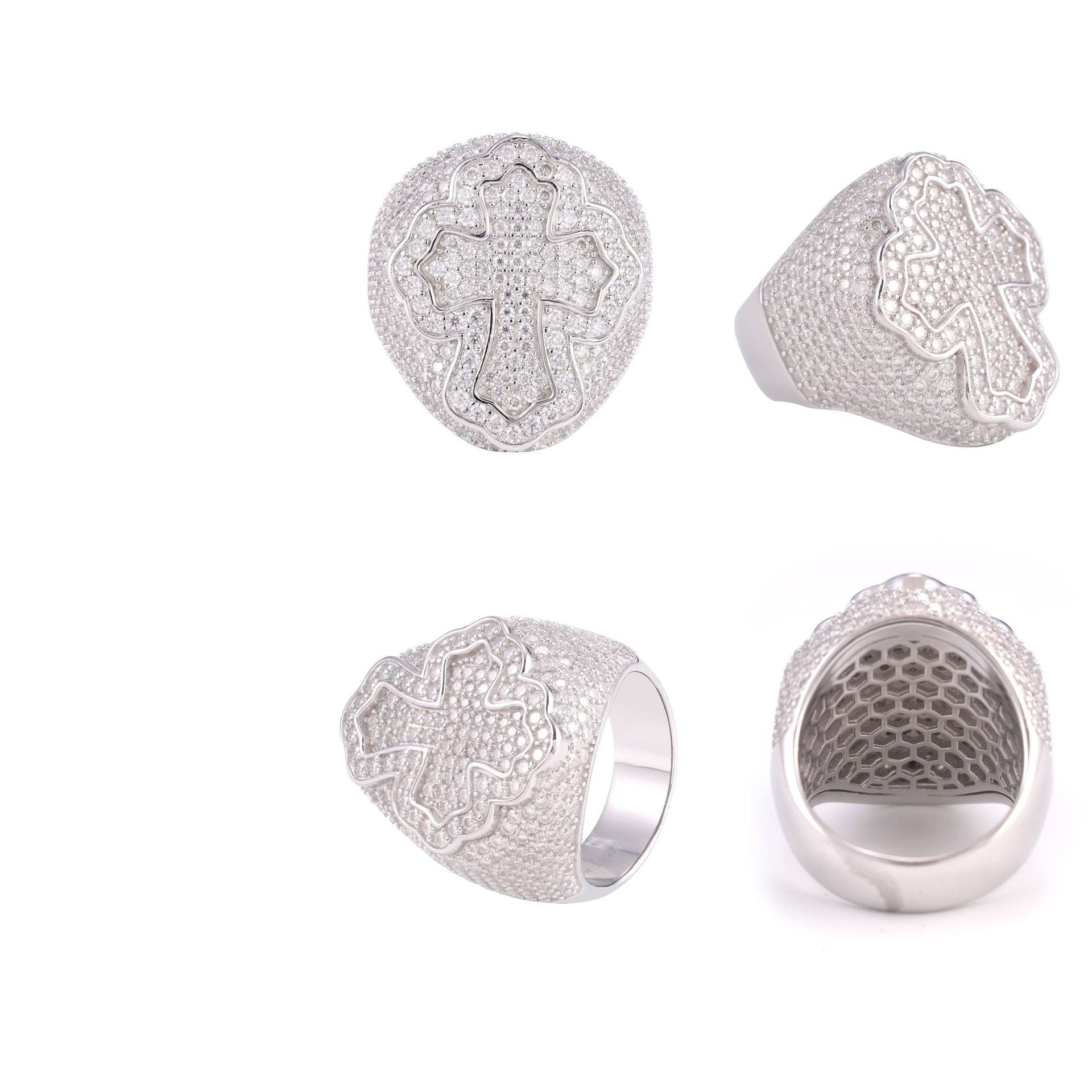 S925 Moissanite Diamond Fully Iced Cross Shape Ring Rings