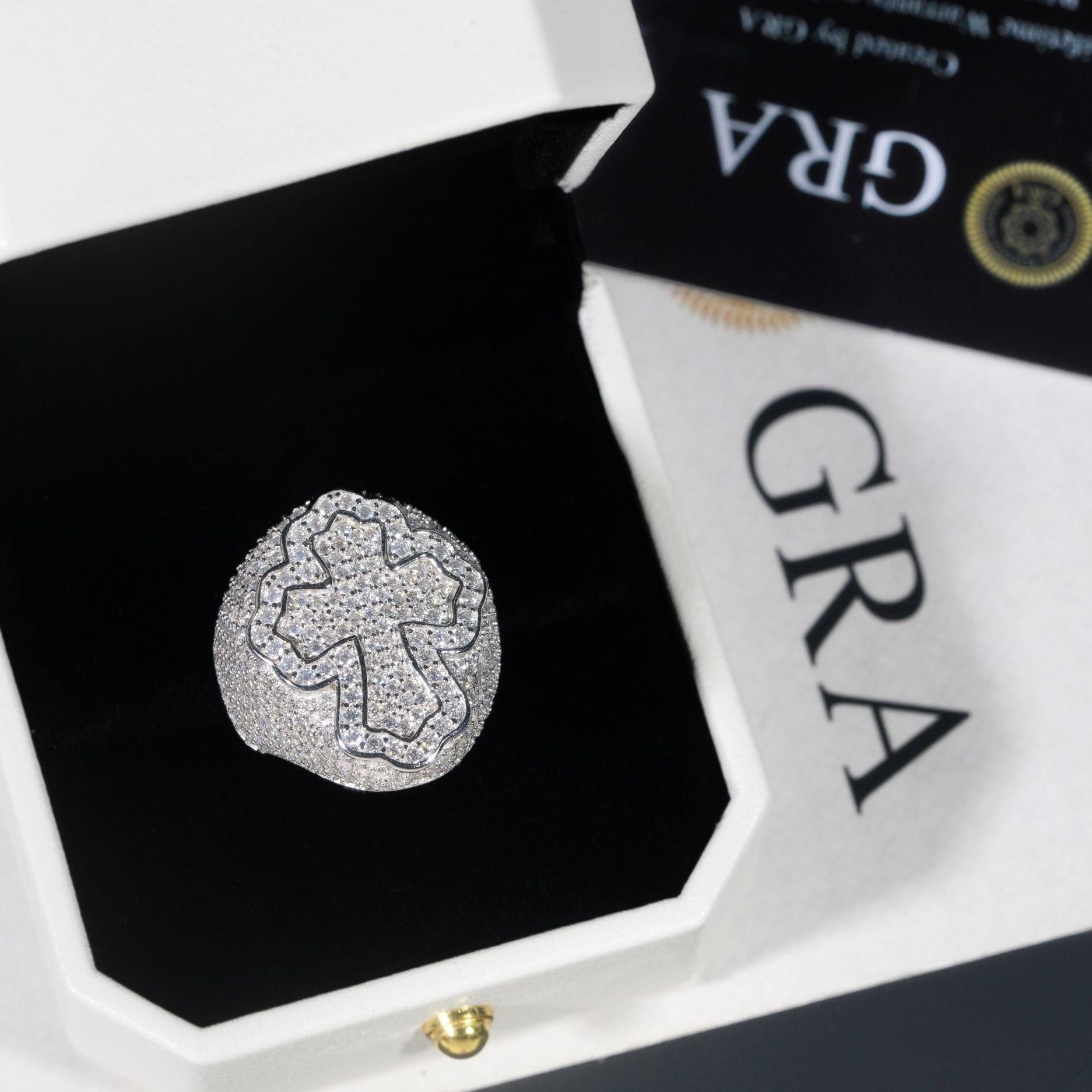 S925 Moissanite Diamond Fully Iced Cross Shape Ring Rings