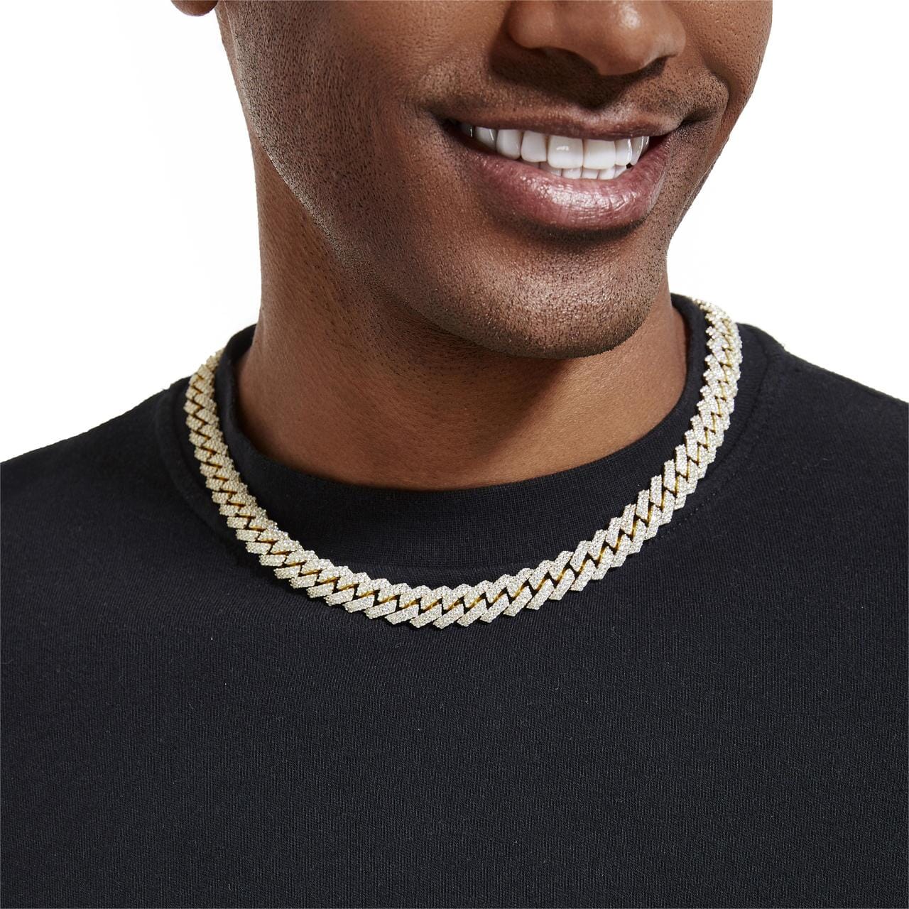 S925 Moissanite Diamond Prong Cuban Link Chain in 14K Gold - 12mm Necklaces