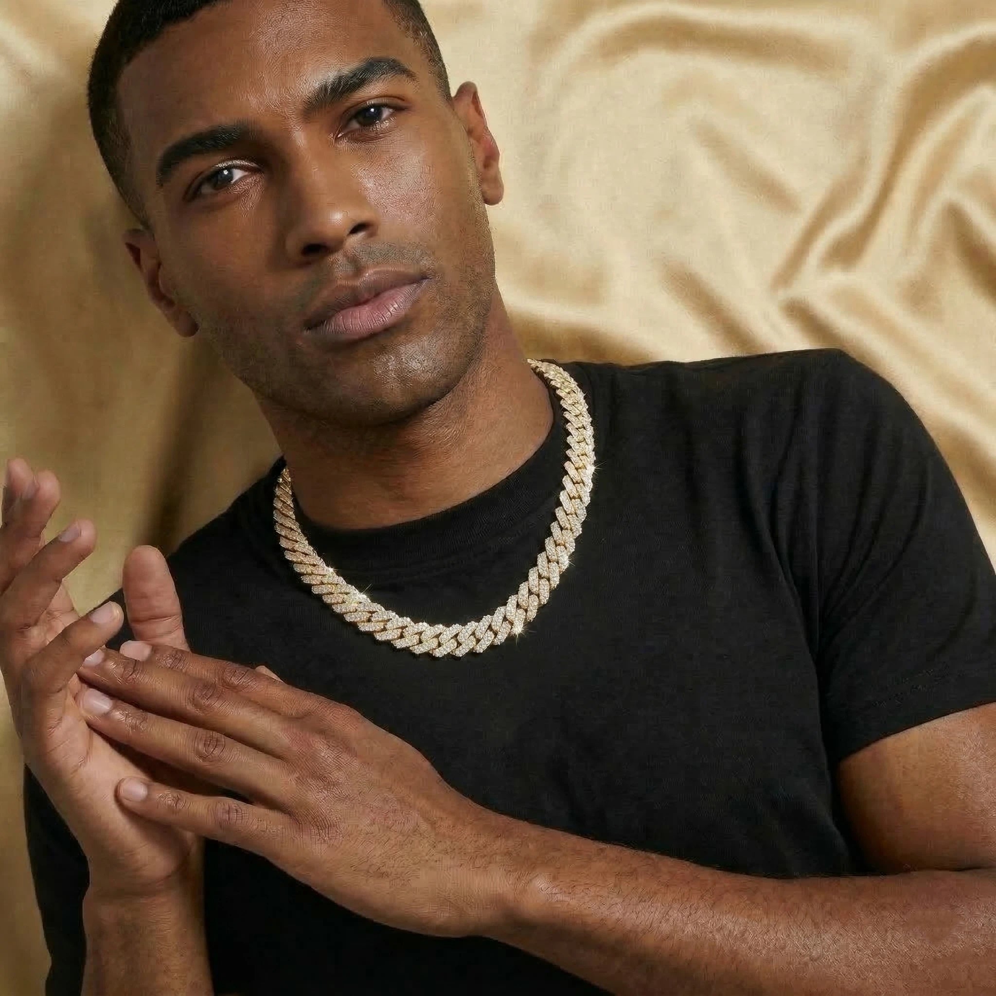 S925 Moissanite Diamond Prong Cuban Link Chain in 14K Gold - 12mm Necklaces