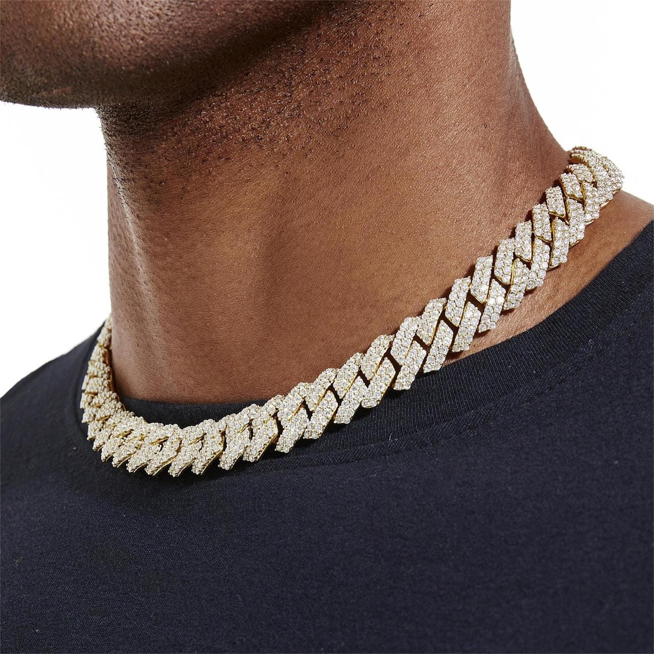 S925 Moissanite Diamond Prong Cuban Link Chain in 14K Gold - 15mm