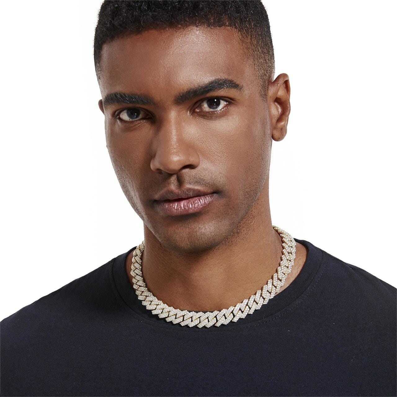 S925 Moissanite Diamond Prong Cuban Link Chain in 14K Gold - 15mm