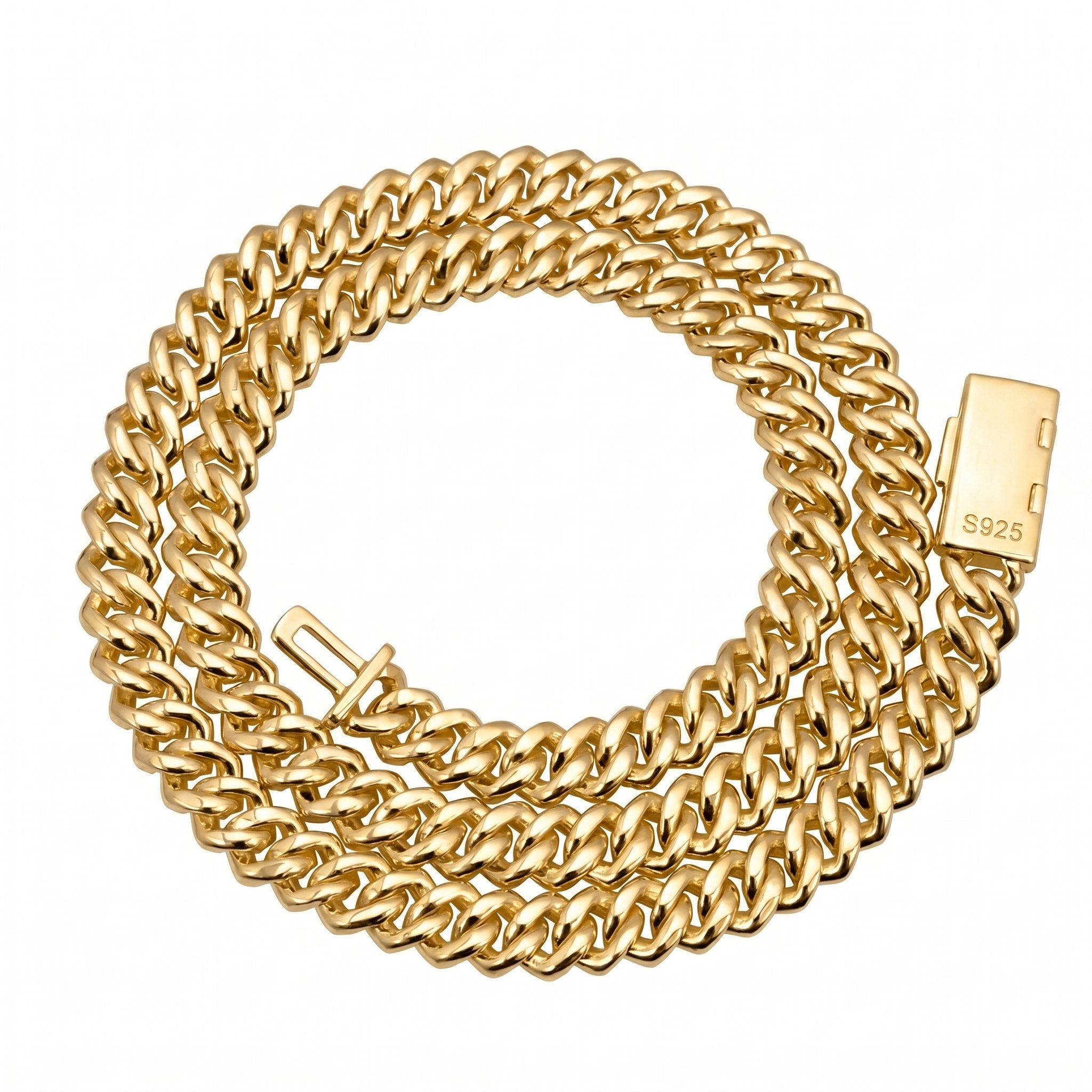 S925 Moissanite Diamond Prong Cuban Link Chain in 14K Gold - 8mm Necklaces