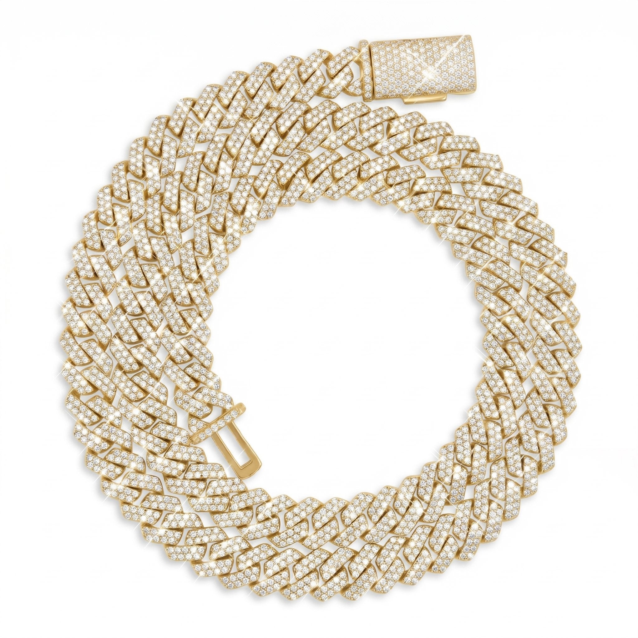 S925 Moissanite Diamond Prong Cuban Link Chain in 14K Gold - 8mm Necklaces