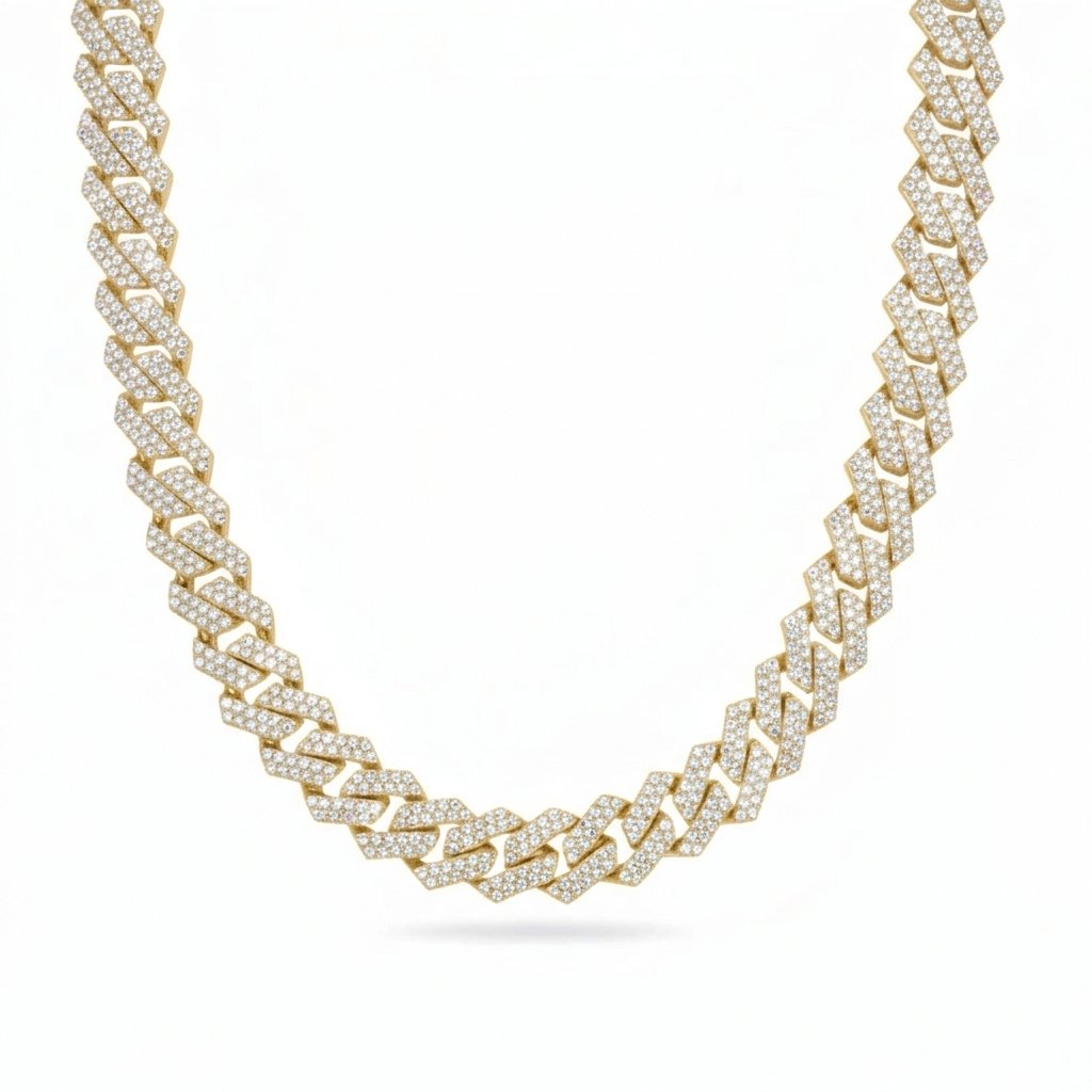 S925 Moissanite Diamond Prong Cuban Link Chain in 14K Gold - All Sizes Necklaces