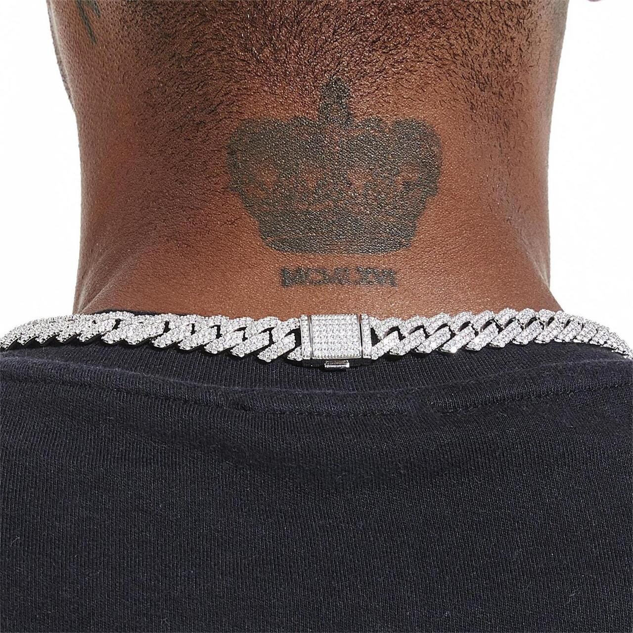 S925 Moissanite Diamond Prong Cuban Link Chain in White Gold - 12mm Necklaces