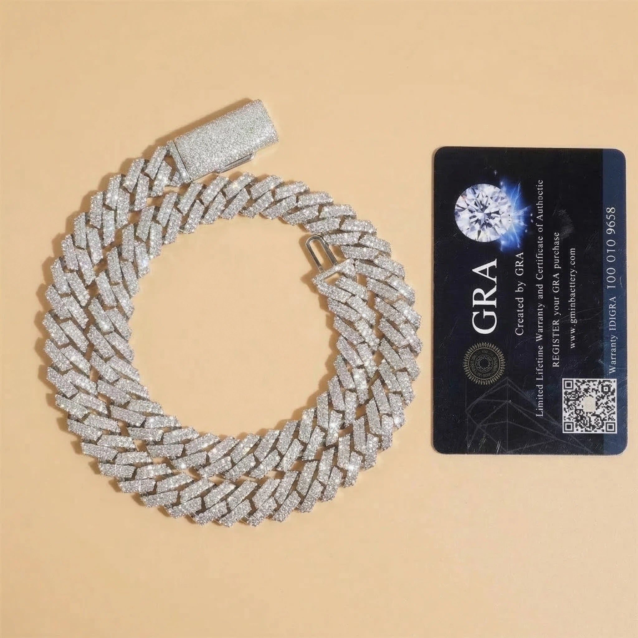 S925 Moissanite Diamond Prong Cuban Link Chain in White Gold - 12mm Necklaces