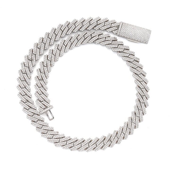 S925 Moissanite Diamond Prong Cuban Link Chain in White Gold - 13mm Necklaces