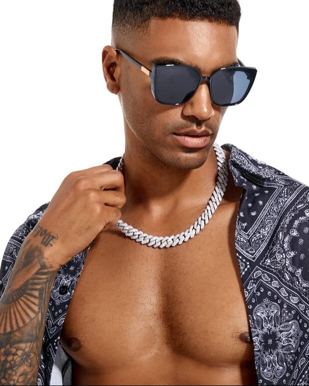 S925 Moissanite Diamond Prong Cuban Link Chain in White Gold - 15mm