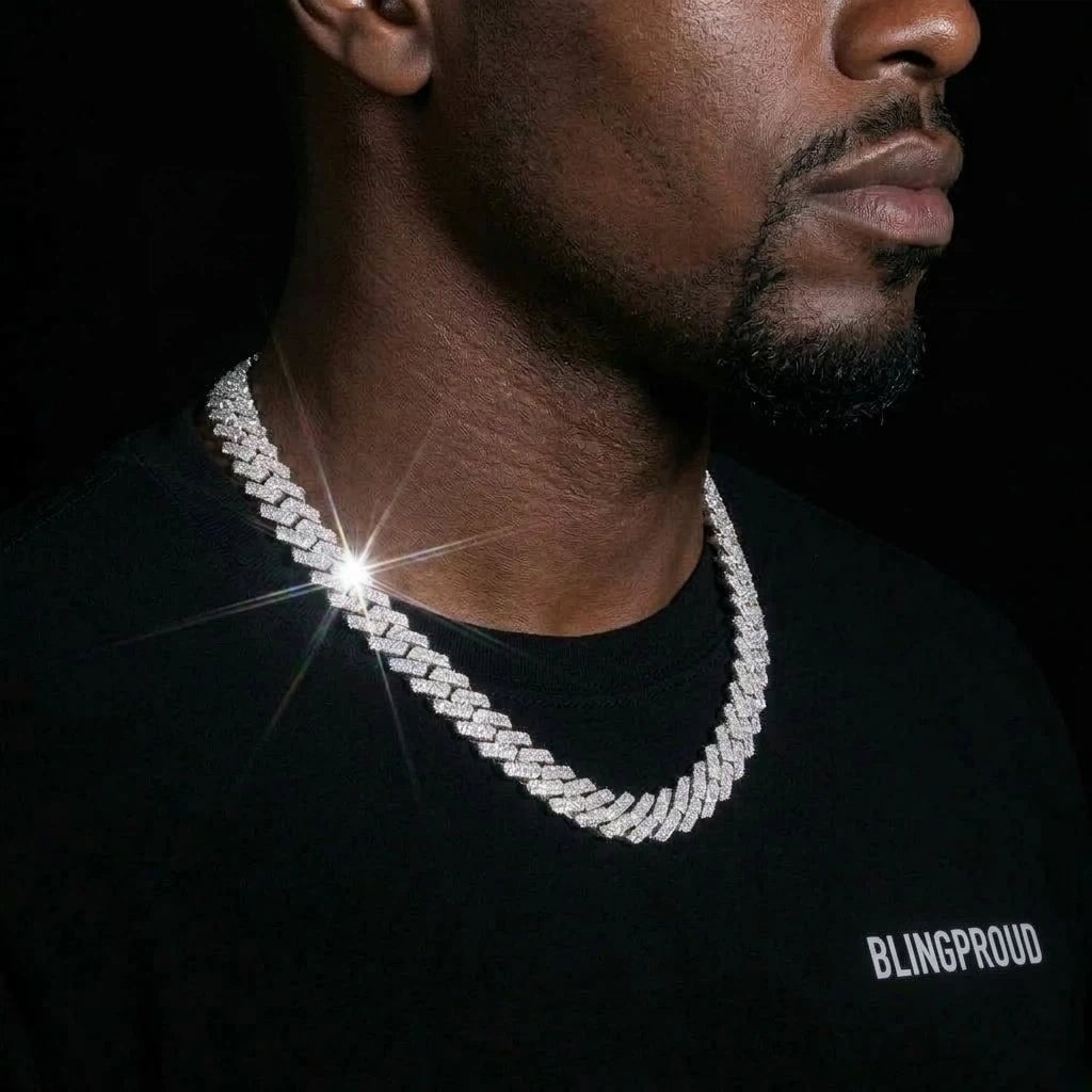 S925 Moissanite Diamond Prong Cuban Link Chain in White Gold - All Sizes Necklaces