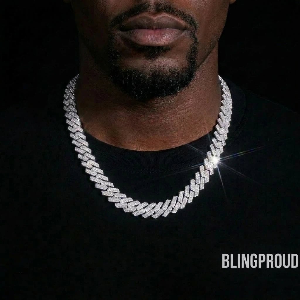 S925 Moissanite Diamond Prong Cuban Link Chain in White Gold - All Sizes Necklaces