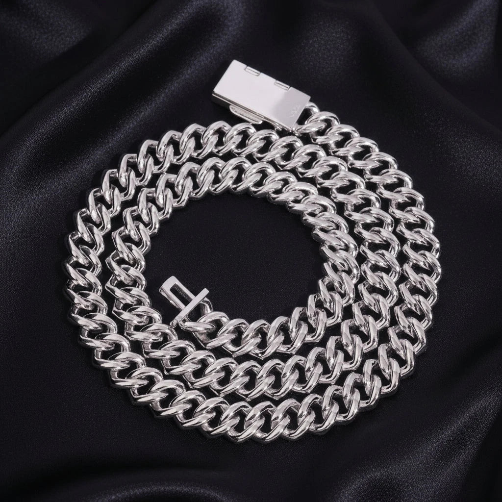 S925 Moissanite Diamond Prong Cuban Link Chain in White Gold - All Sizes Necklaces