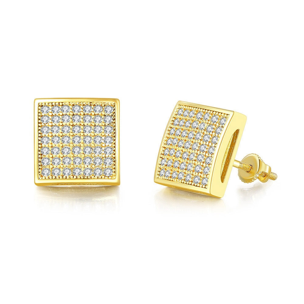 S925 Moissanite Diamond Square Stud Earrings in 14K Gold - 10mm Earrings