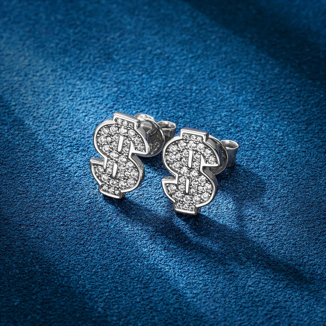 S925 Moissanite Dollar Sign Stud Earrings - VVS1 Earrings