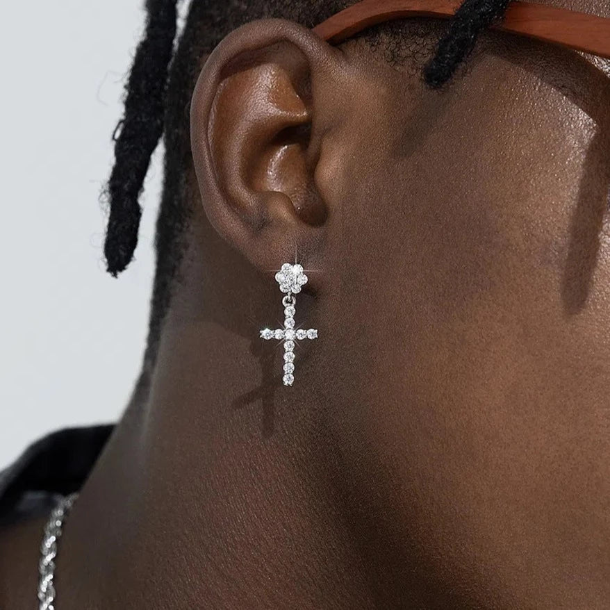 S925 Moissanite Flower Cluster Cross Stud Earrings - VVS1 Earrings