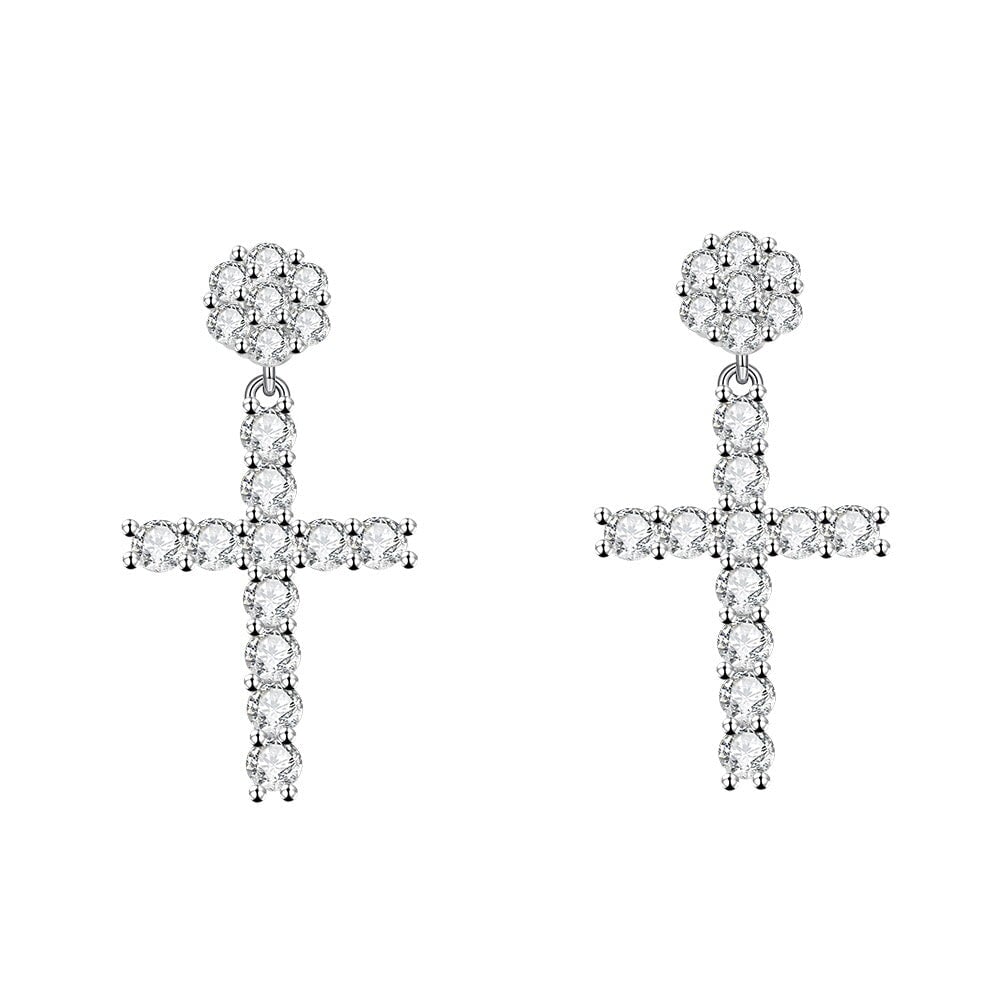 S925 Moissanite Flower Cluster Cross Stud Earrings - VVS1 Earrings