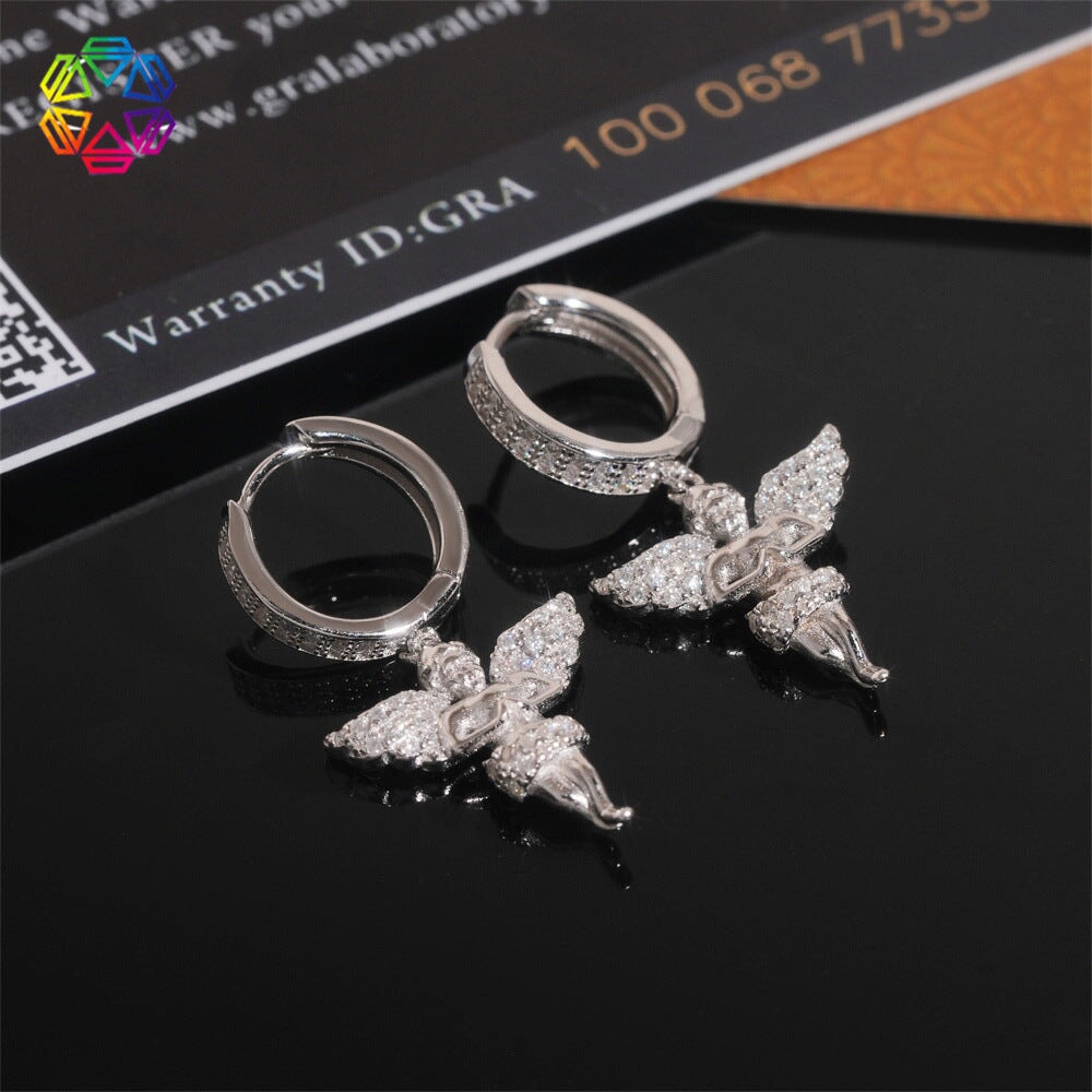 S925 Moissanite Micro Putto Angel Hoop Earrings in White Gold Earrings