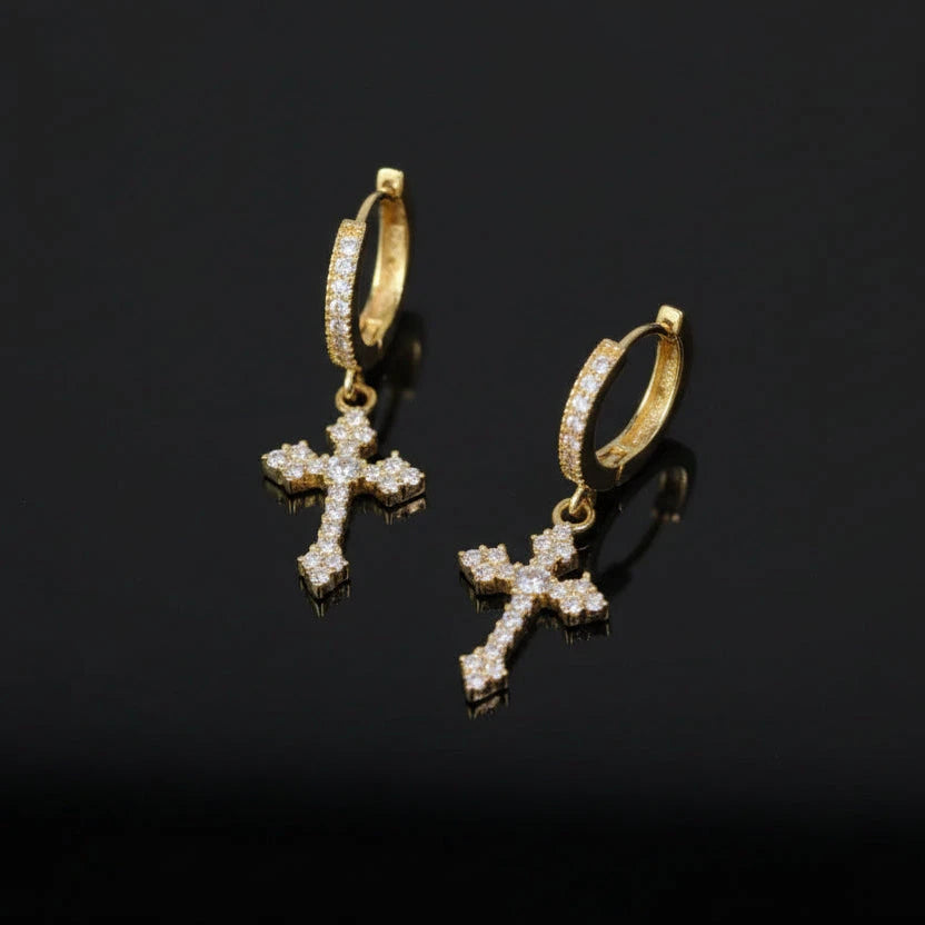S925 Moissanite Nova Cross Hoop Earrings in 14K Gold Earrings