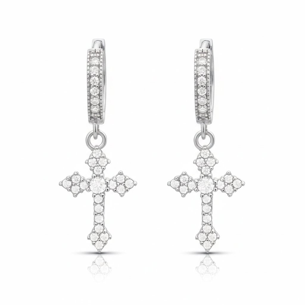 S925 Moissanite Nova Cross Hoop Earrings in White Gold Earrings