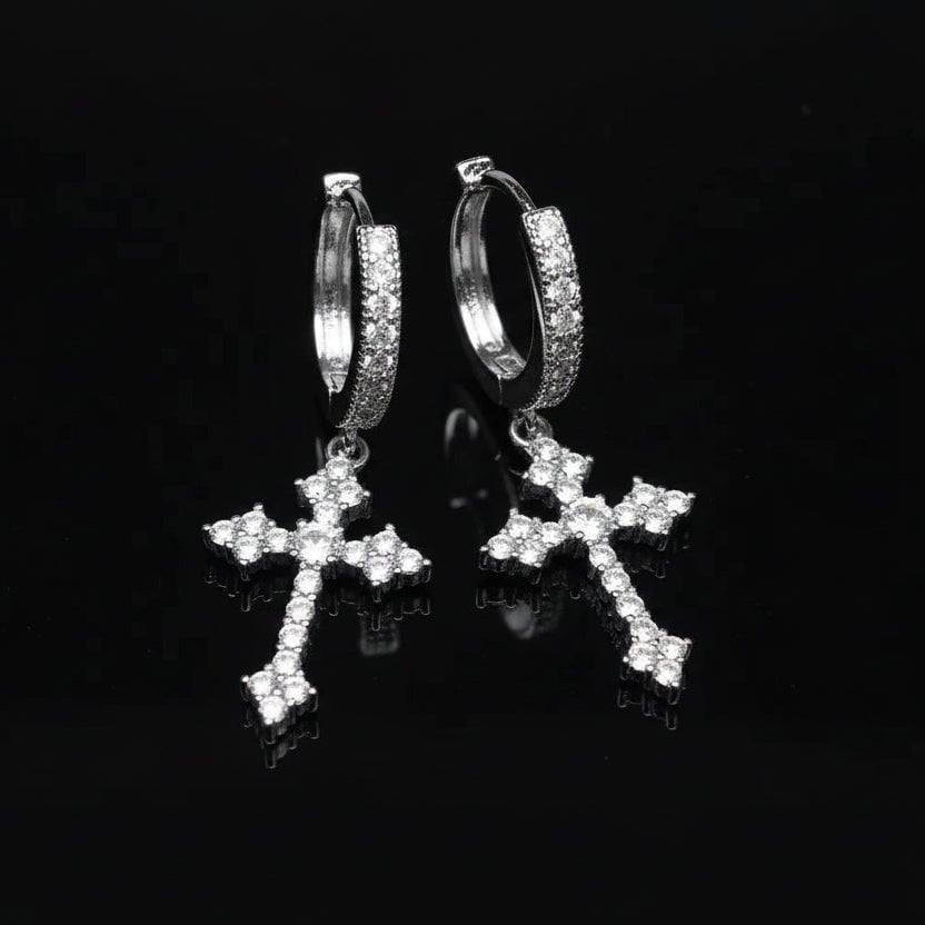 S925 Moissanite Nova Cross Hoop Earrings in White Gold Earrings