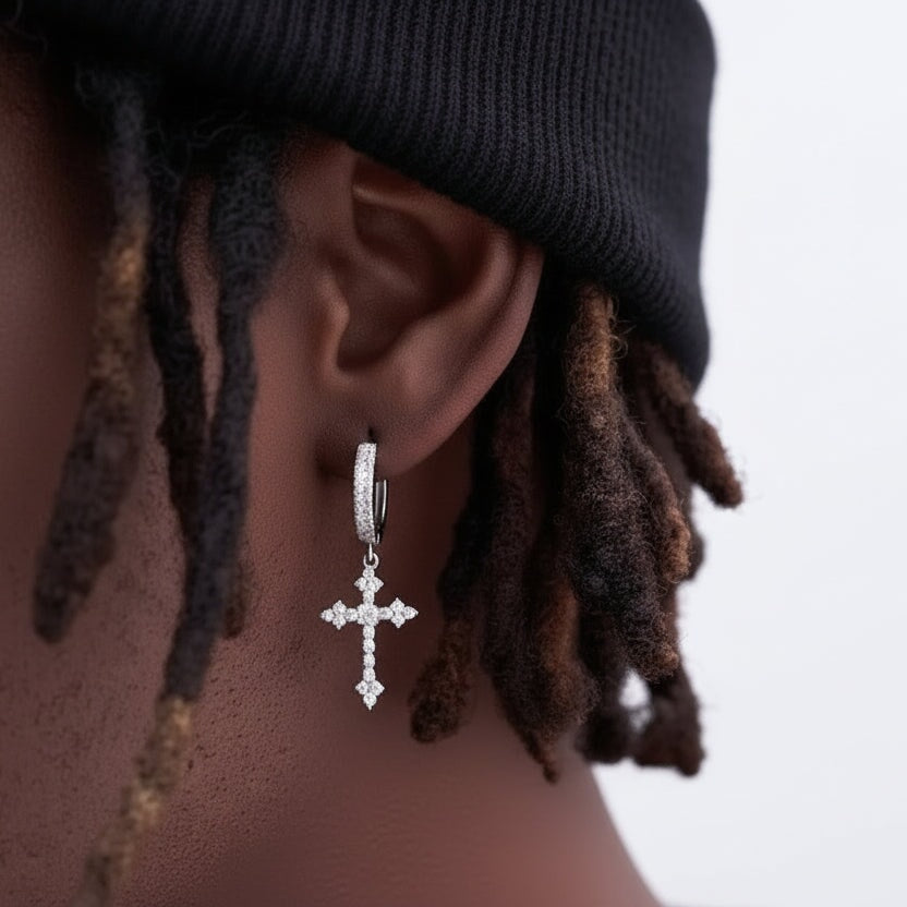 S925 Moissanite Nova Cross Hoop Earrings in White Gold Earrings