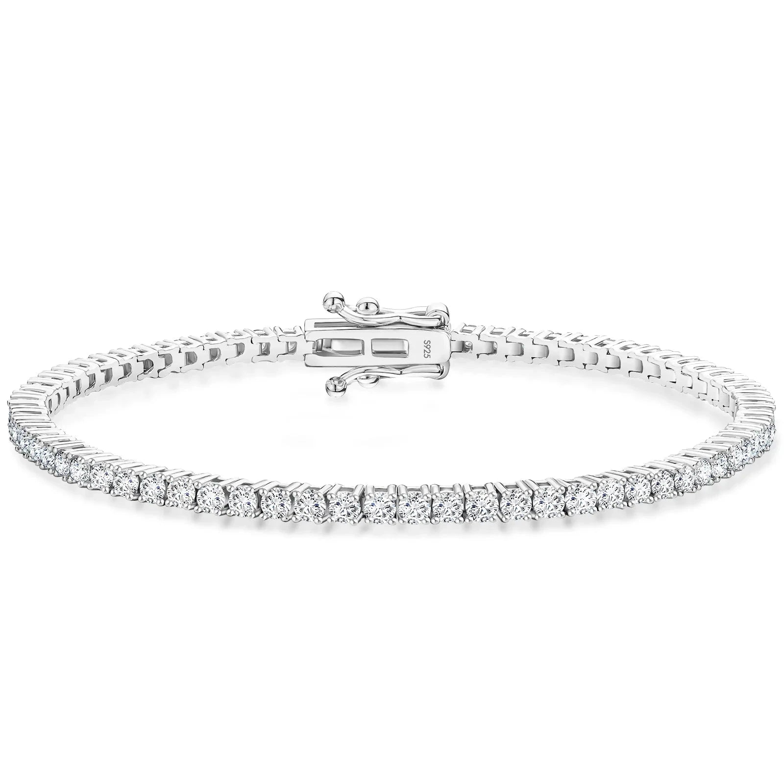 S925 Moissanite Tennis Chain Bracelet in White Gold - 2mm Necklaces