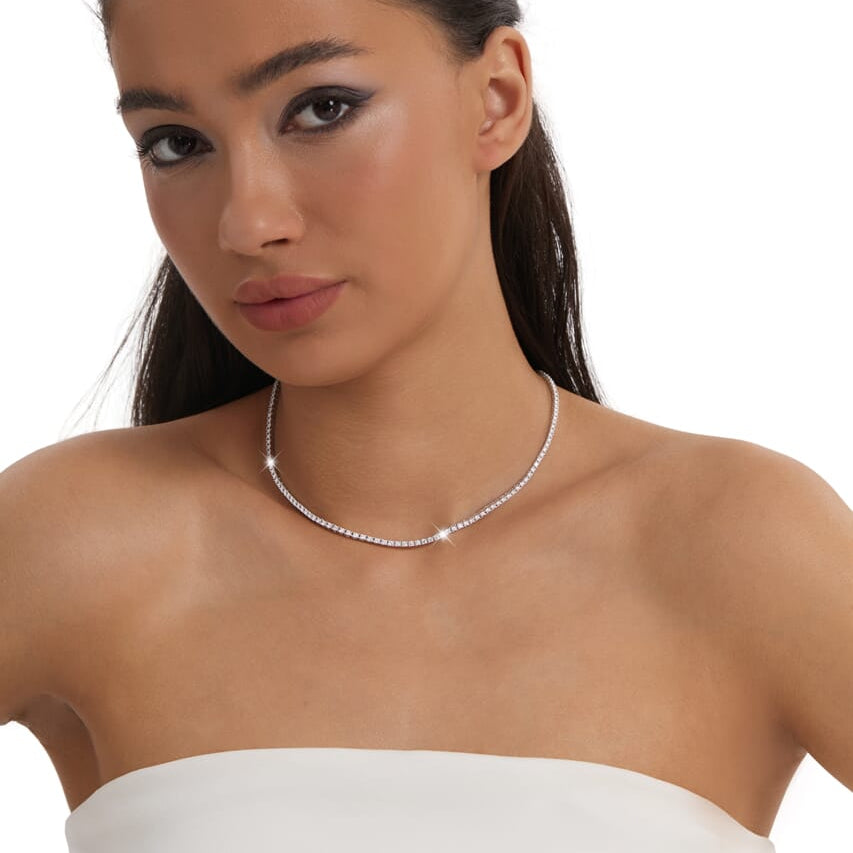 S925 Moissanite Tennis Chain Necklace in White Gold - 2mm Necklaces