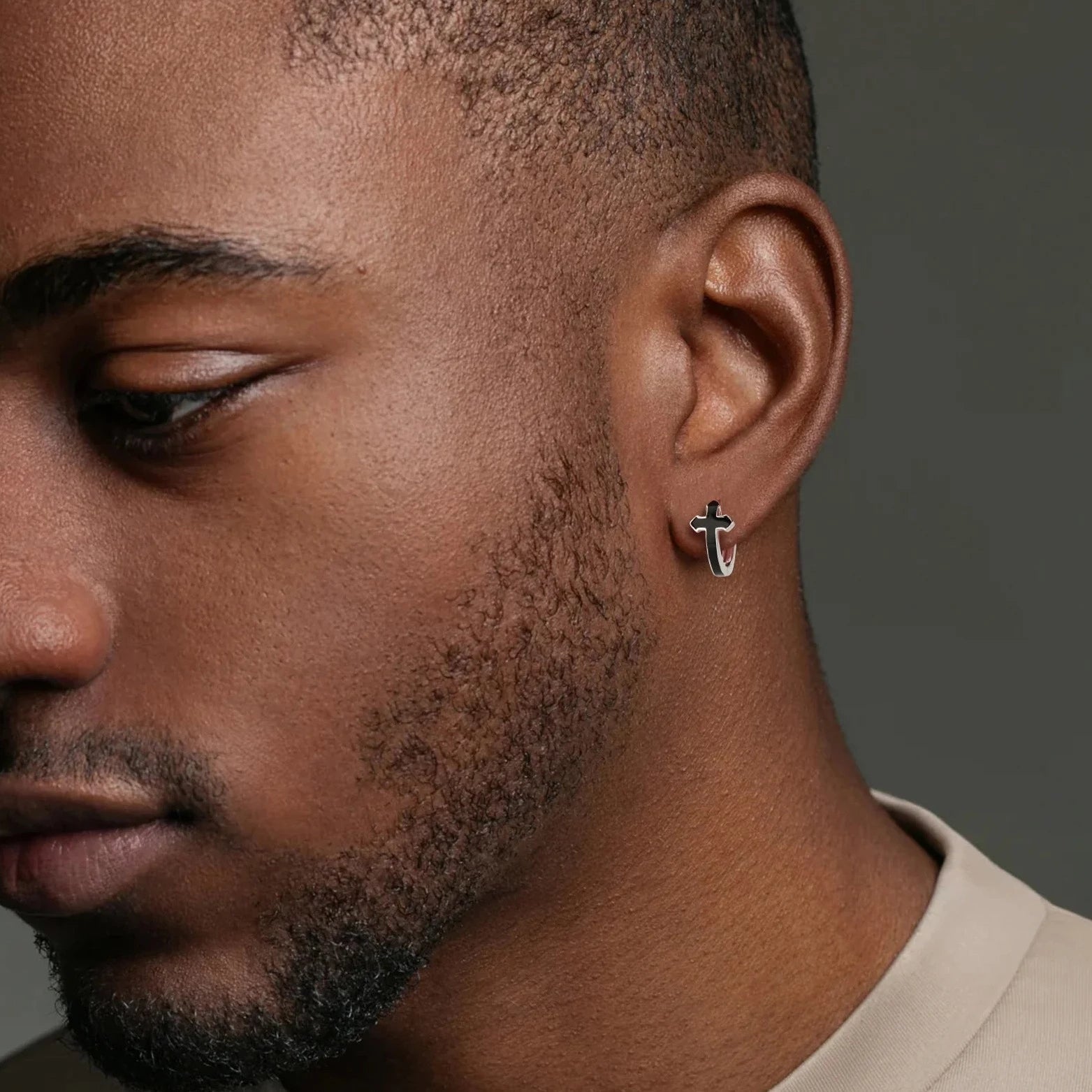 S925 Silver Black Cross Hoop Earrings in White Gold - 15mm Earrings