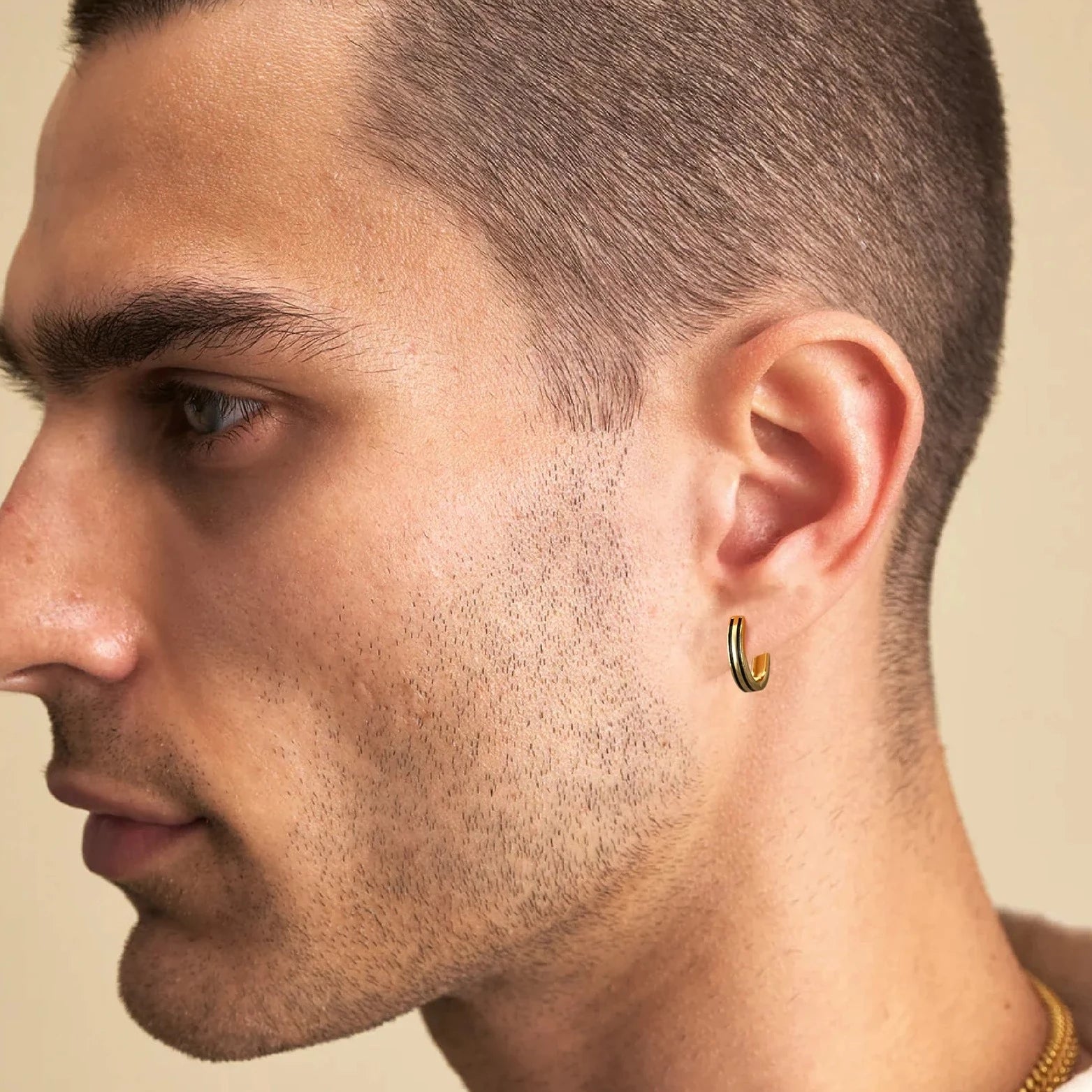 S925 Silver Black Stripe Hoop Earrings in 14K Gold - 15mm Earrings