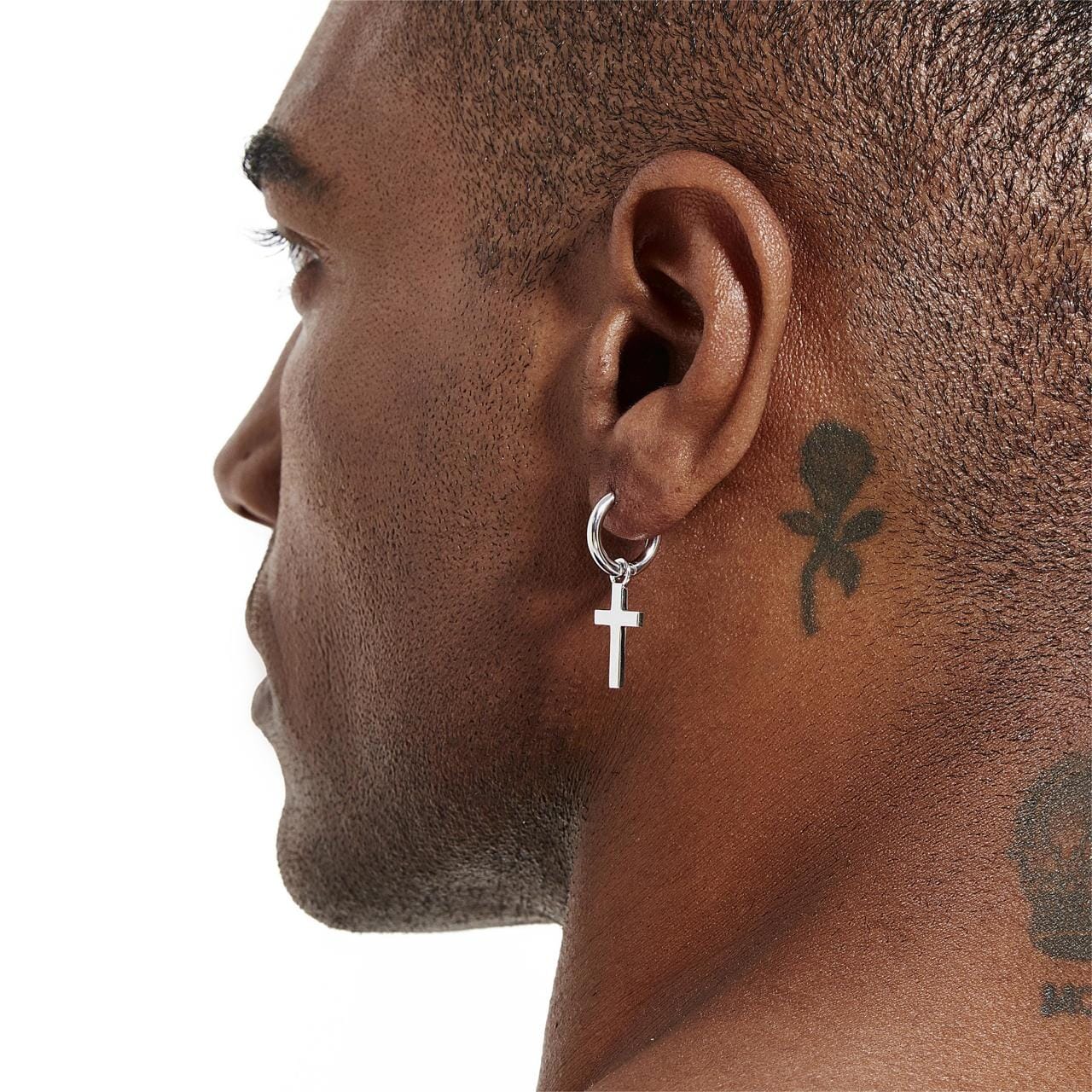 S925 Silver Cross Dangle Earrings - White Gold