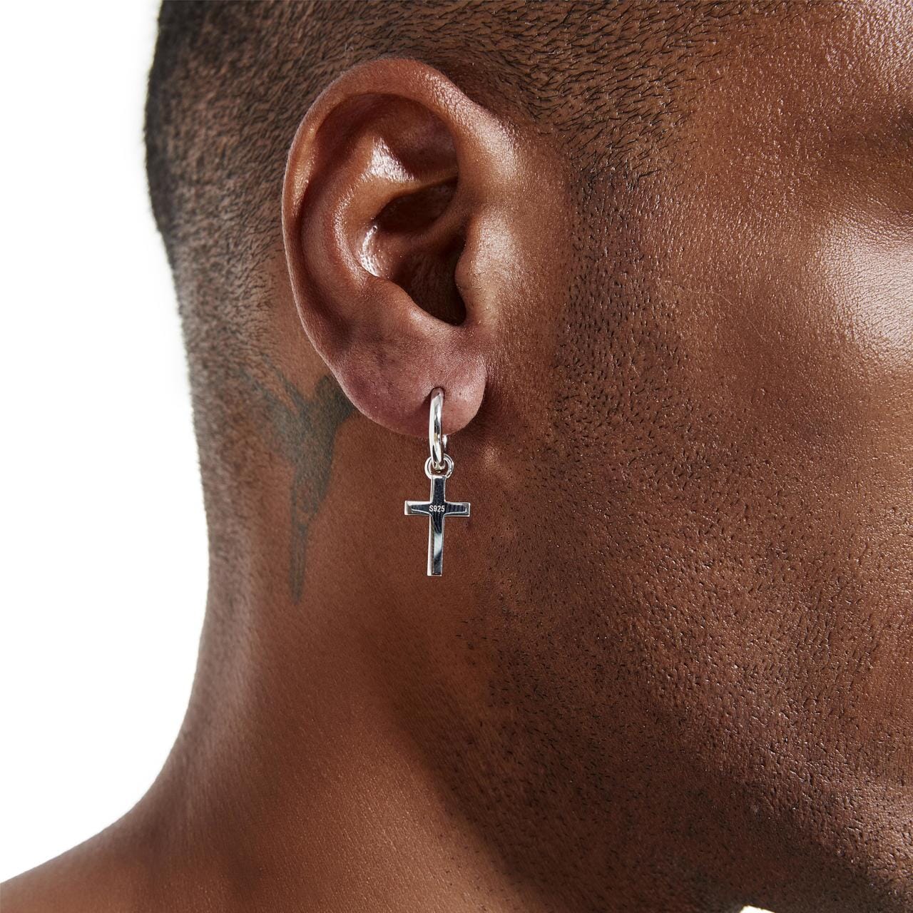 S925 Silver Cross Dangle Earrings - White Gold