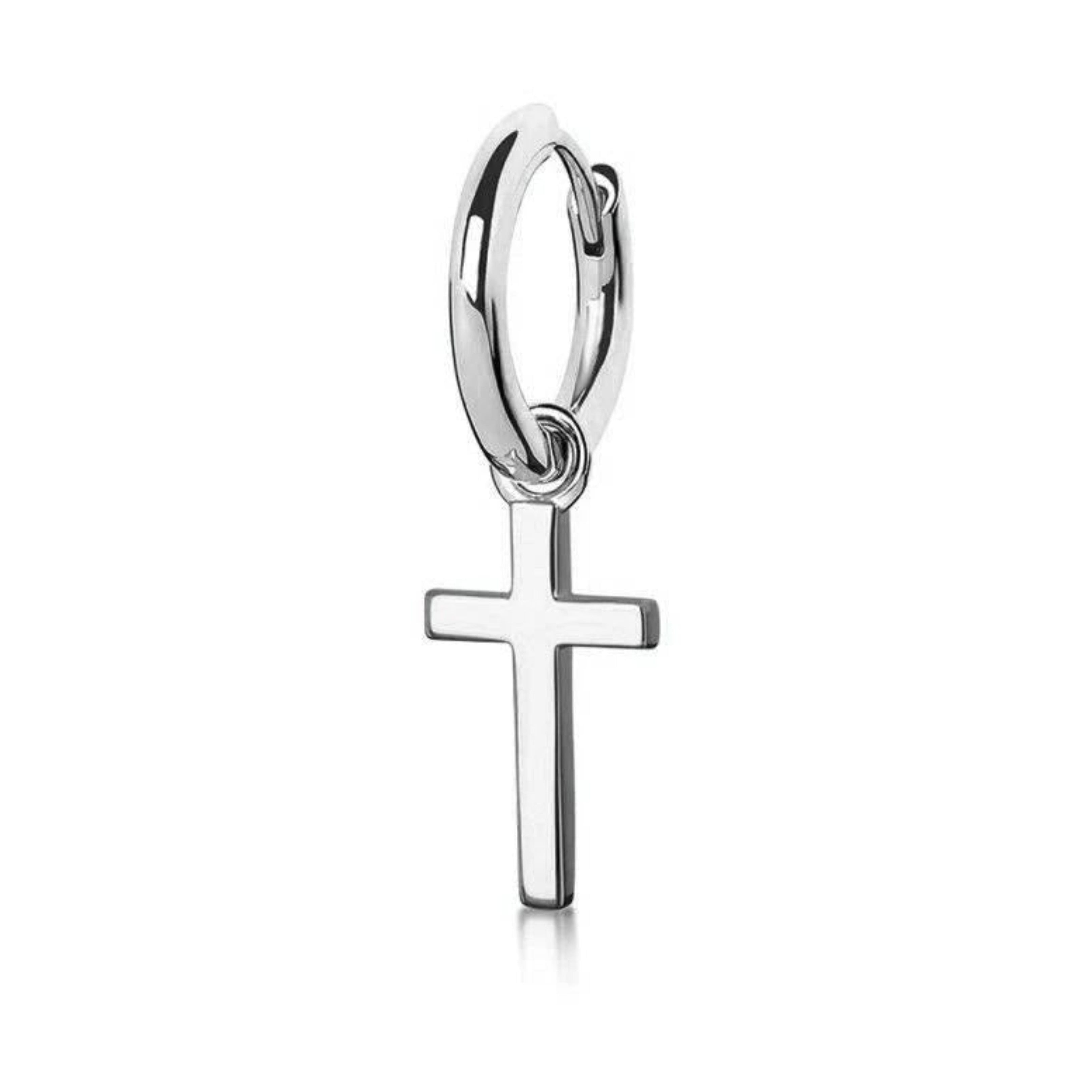 S925 Silver Cross Dangle Earrings - White Gold S925 White Gold Single
