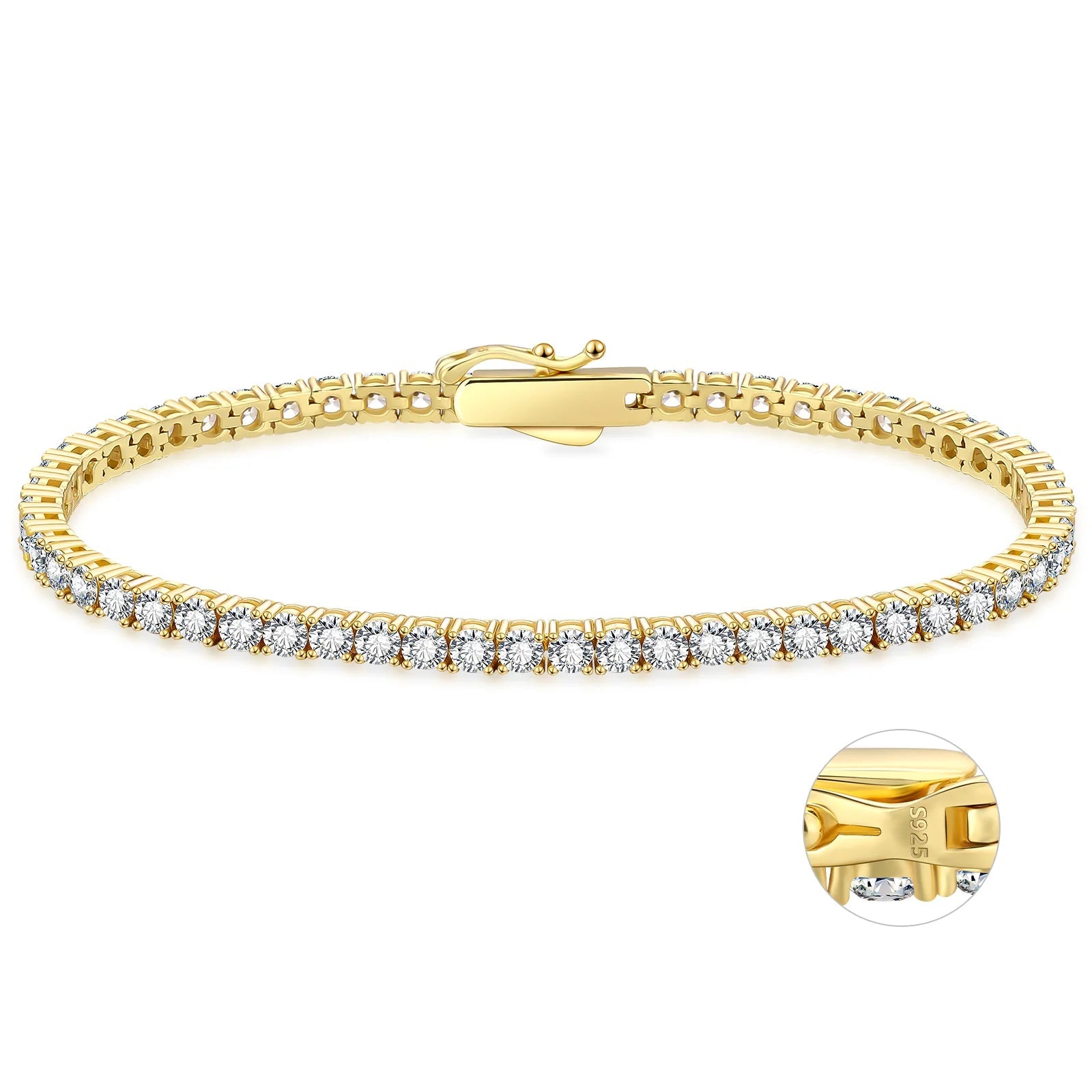S925 Silver CZ Diamond Tennis Bracelet in 14K Gold - 3mm Bracelets 7" 925 Sterling Silver 14K Gold