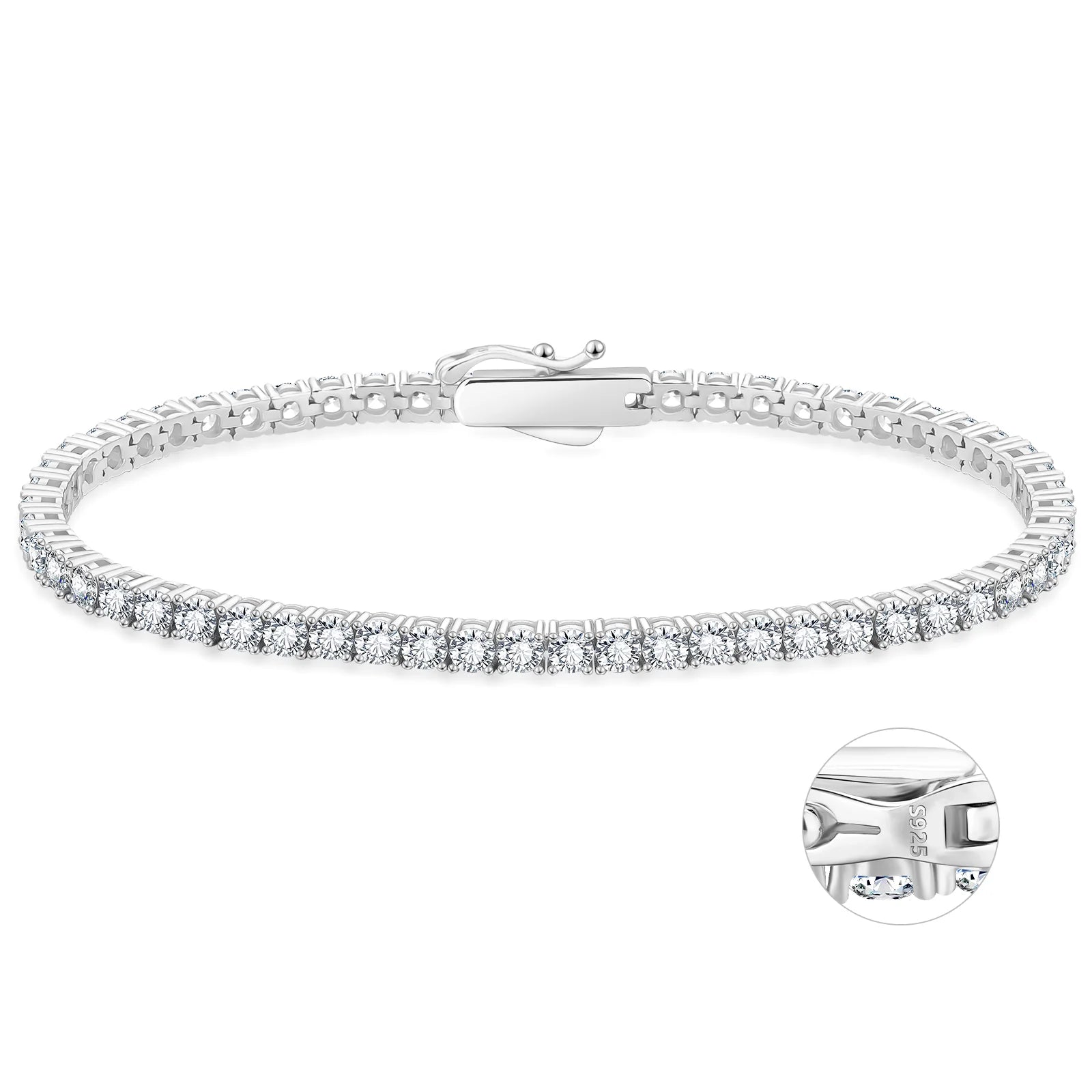 S925 Silver CZ Diamond Tennis Bracelet in 14K Gold - 3mm Bracelets 7" 925 Sterling Silver White Gold