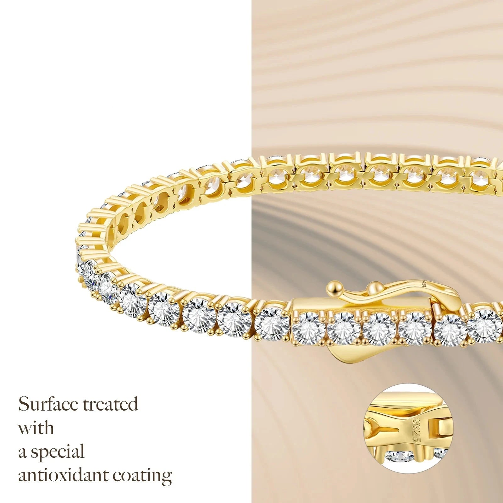 S925 Silver CZ Diamond Tennis Bracelet in 14K Gold - 4mm Bracelets