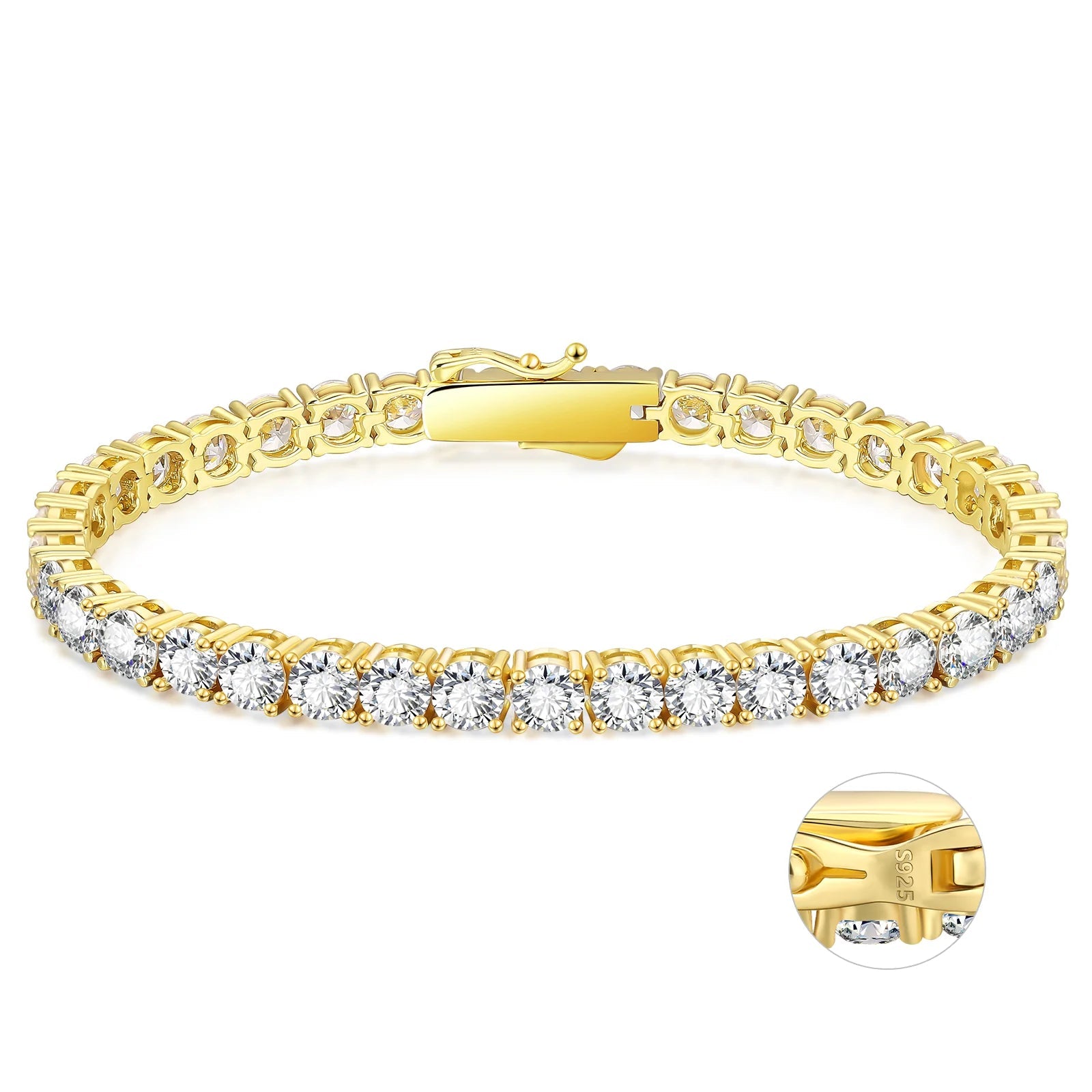 S925 Silver CZ Diamond Tennis Bracelet in 14K Gold - 5mm Bracelets 7" 925 Sterling Silver 14K Gold