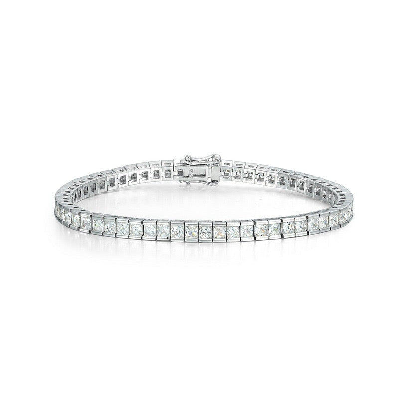 S925 Silver CZ Princess Cut Diamond Tennis Bracelet - 3mm Bracelets 7" 925 Sterling Silver White Gold