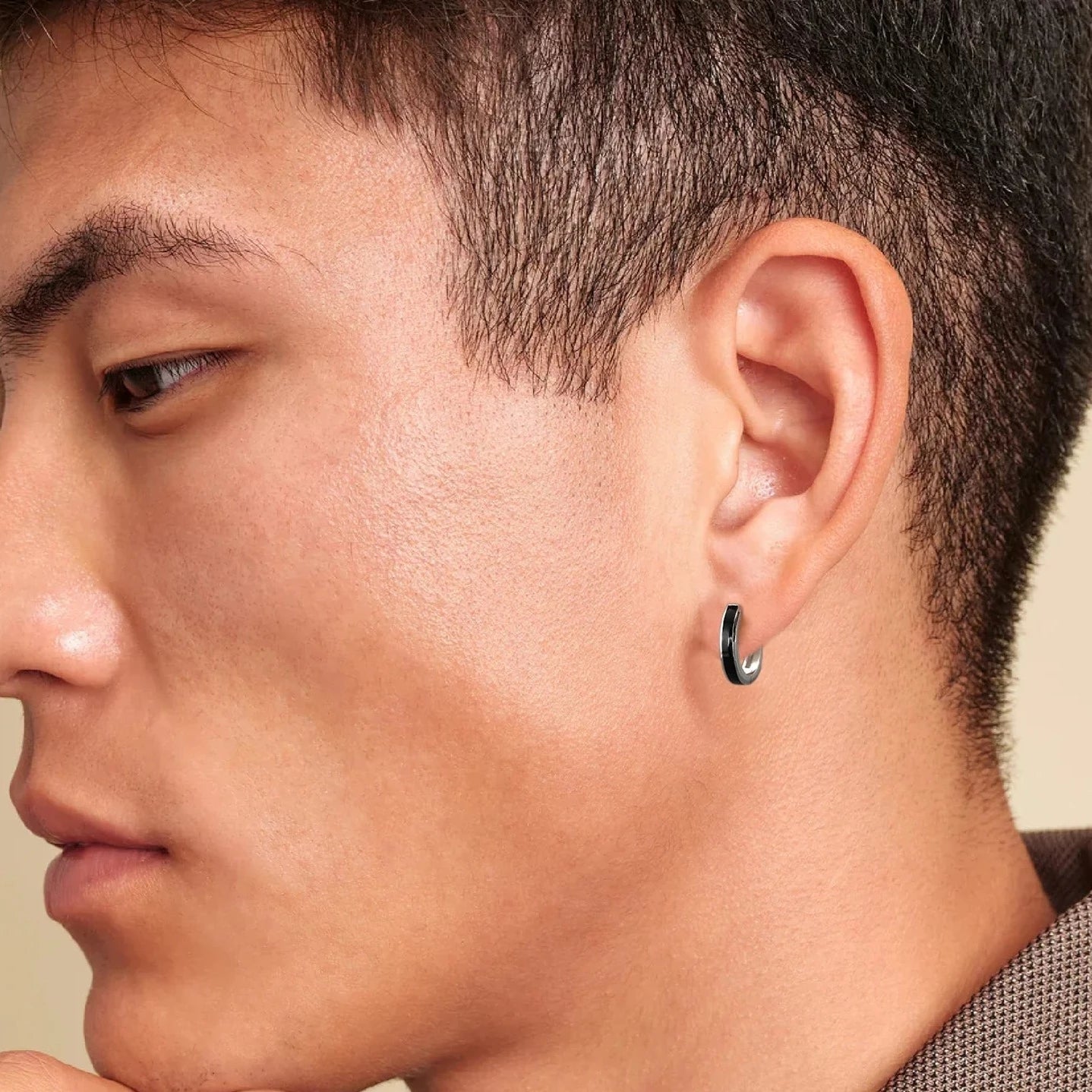 S925 Silver Sleek Black Hoop Earrings in White Gold - 15mm Earrings