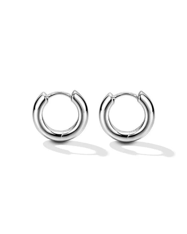 S925 Solid Men's Thick Bold Hoop Earrings in White Gold - 15mm Earrings Pair White Gold S925