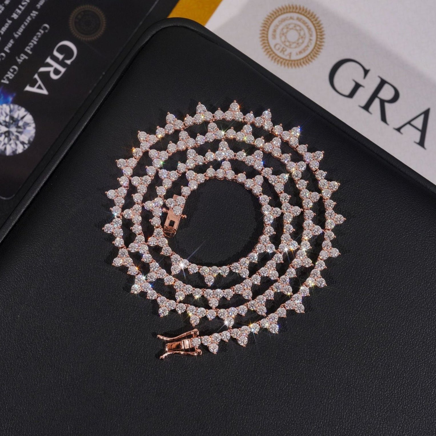 S925 Trio Moissanite Layering Tennis Chain Necklace in 14K Gold Necklaces