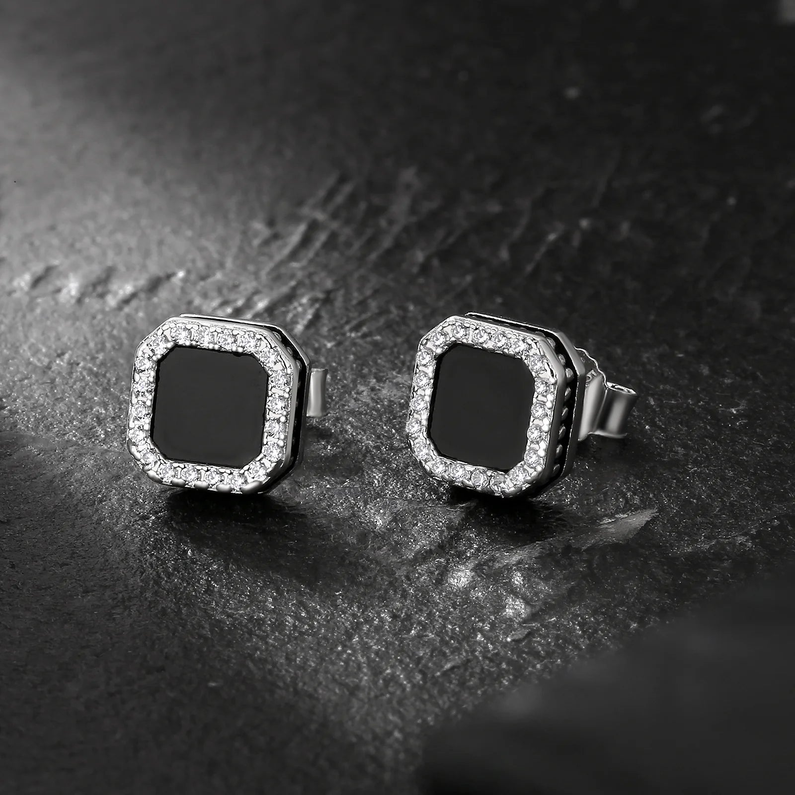 Square Black Onyx Iced Diamond Stud Earrings for Men Earrings