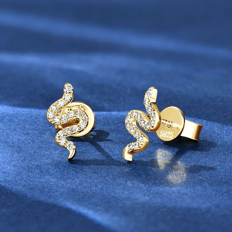 The Serpent's Kiss™ - Snake Moissanite Diamond Stud Earrings in 14K Gold Earrings