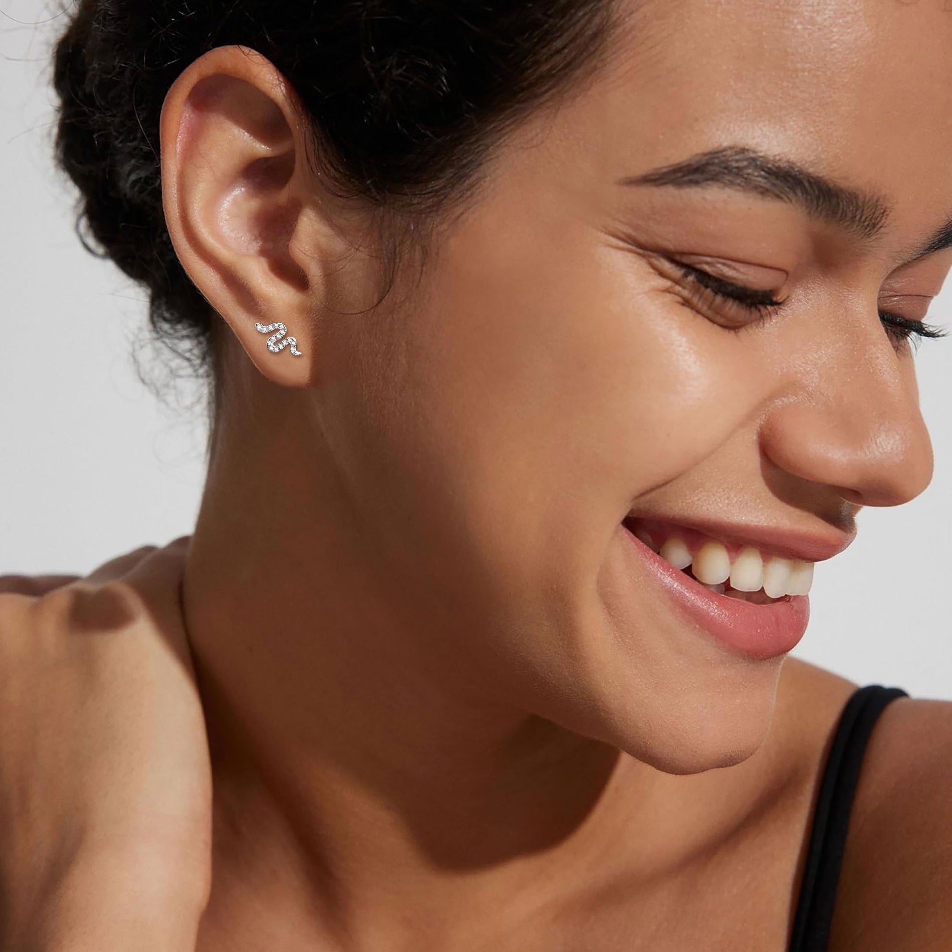 The Serpent's Kiss™ - Snake Moissanite Diamond Stud Earrings in White Gold Earrings