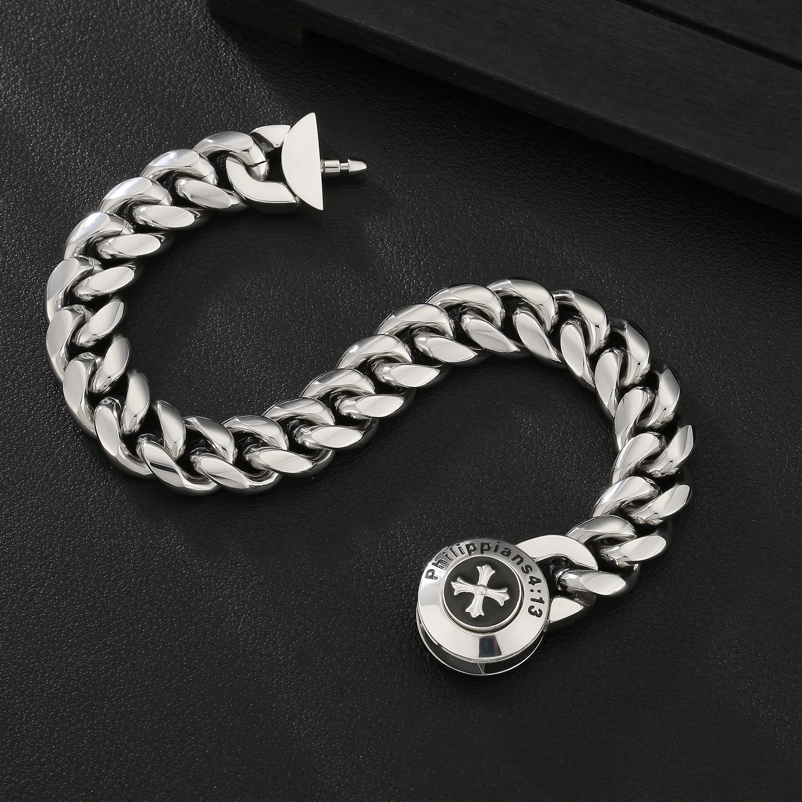 The Strength - 12mm Cuban Link Bracelet in White Gold Plated Bracelets