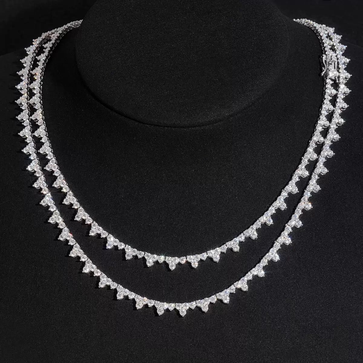 Wedding Trio Moissanite Layering Tennis Chain Necklace in White Gold Necklaces
