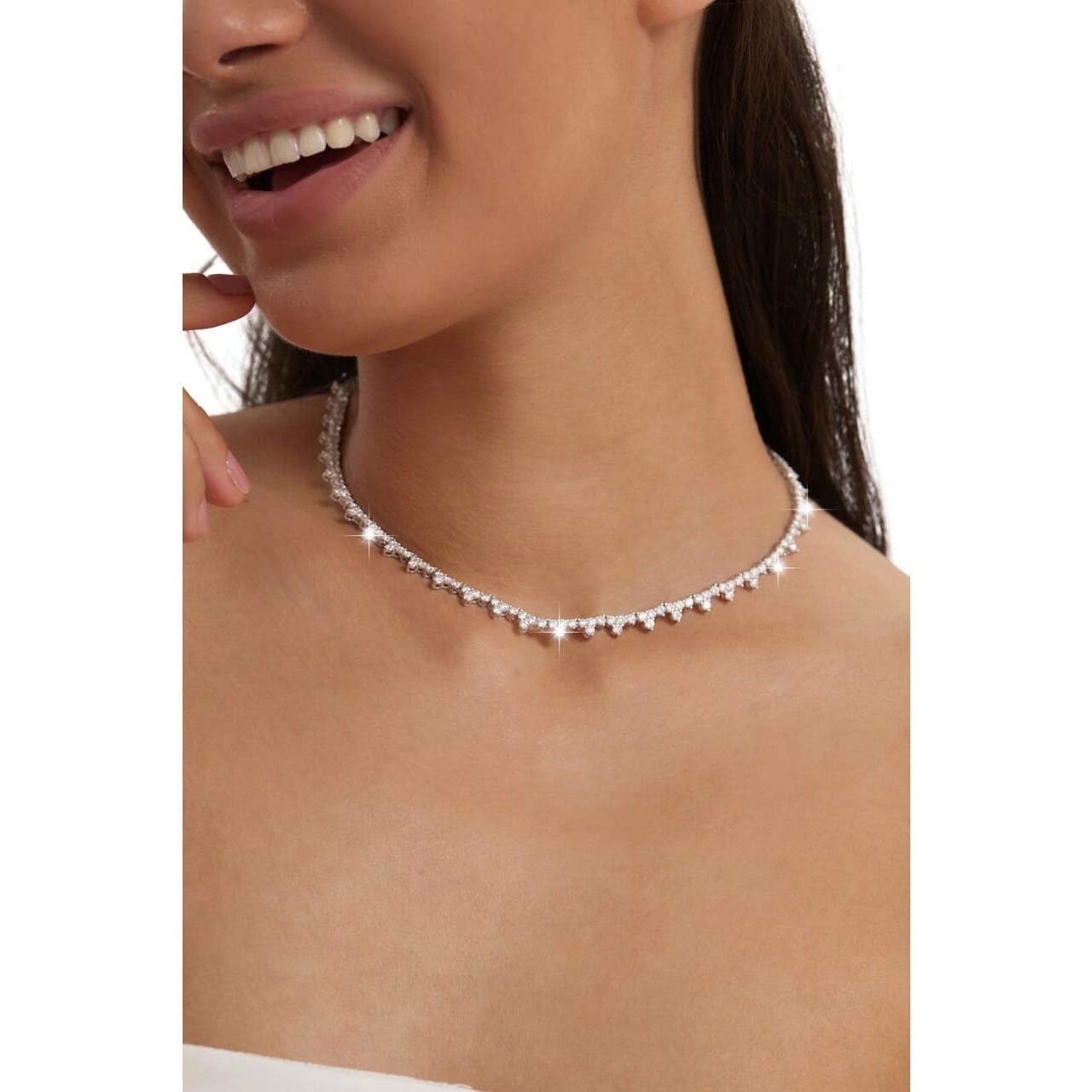 Wedding Trio Moissanite Layering Tennis Chain Necklace in White Gold Necklaces