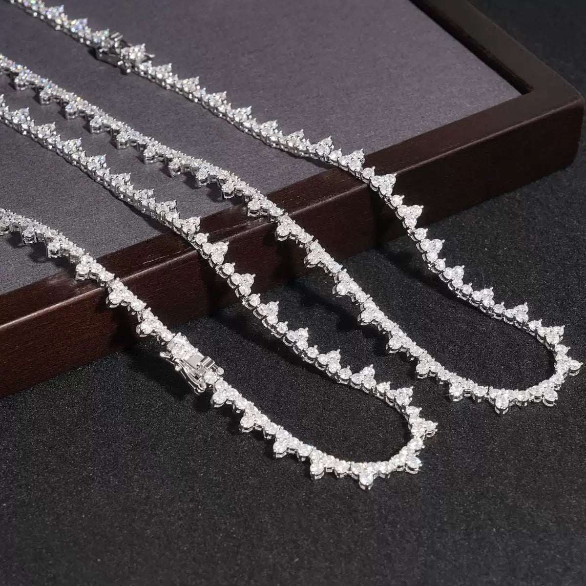 Wedding Trio Moissanite Layering Tennis Chain Necklace in White Gold Necklaces