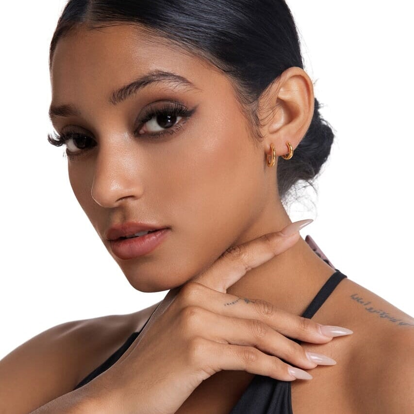 Women's 925 Sterling Silver Huggie Hoop Earrings in 14K Gold Earrings