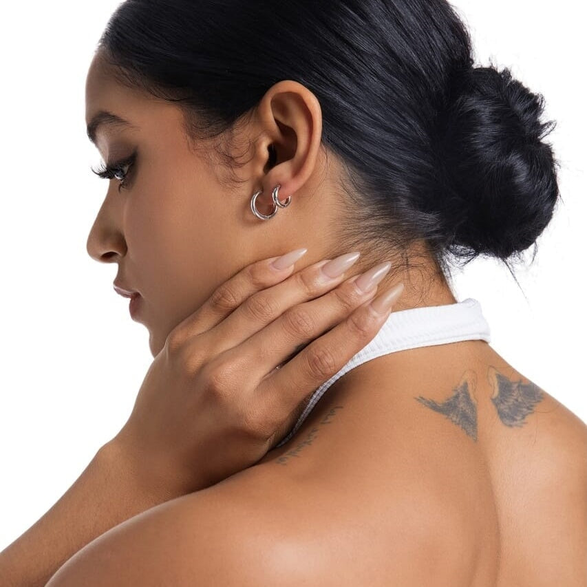 Women's 925 Sterling Silver Huggie Hoop Earrings in White Gold Earrings