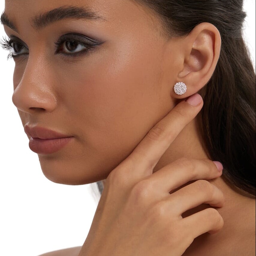 Women's Cluster Moissanite Diamond Flower Stud Earrings in White Gold - 10mm Earrings